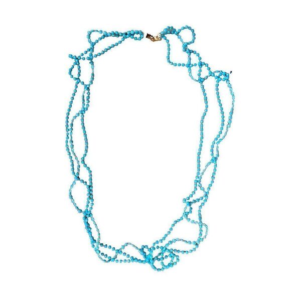 Vintage Necklace Hong Kong Stamped Blue Beaded Acrylic Layering Long